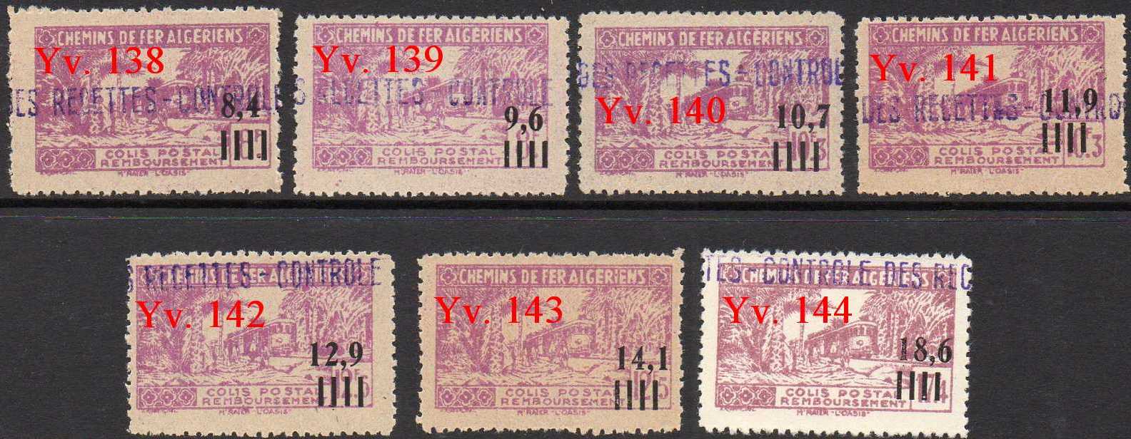 timbres-poste Algerie CP Colis Postal Algeria Railway Parcel Stamps
